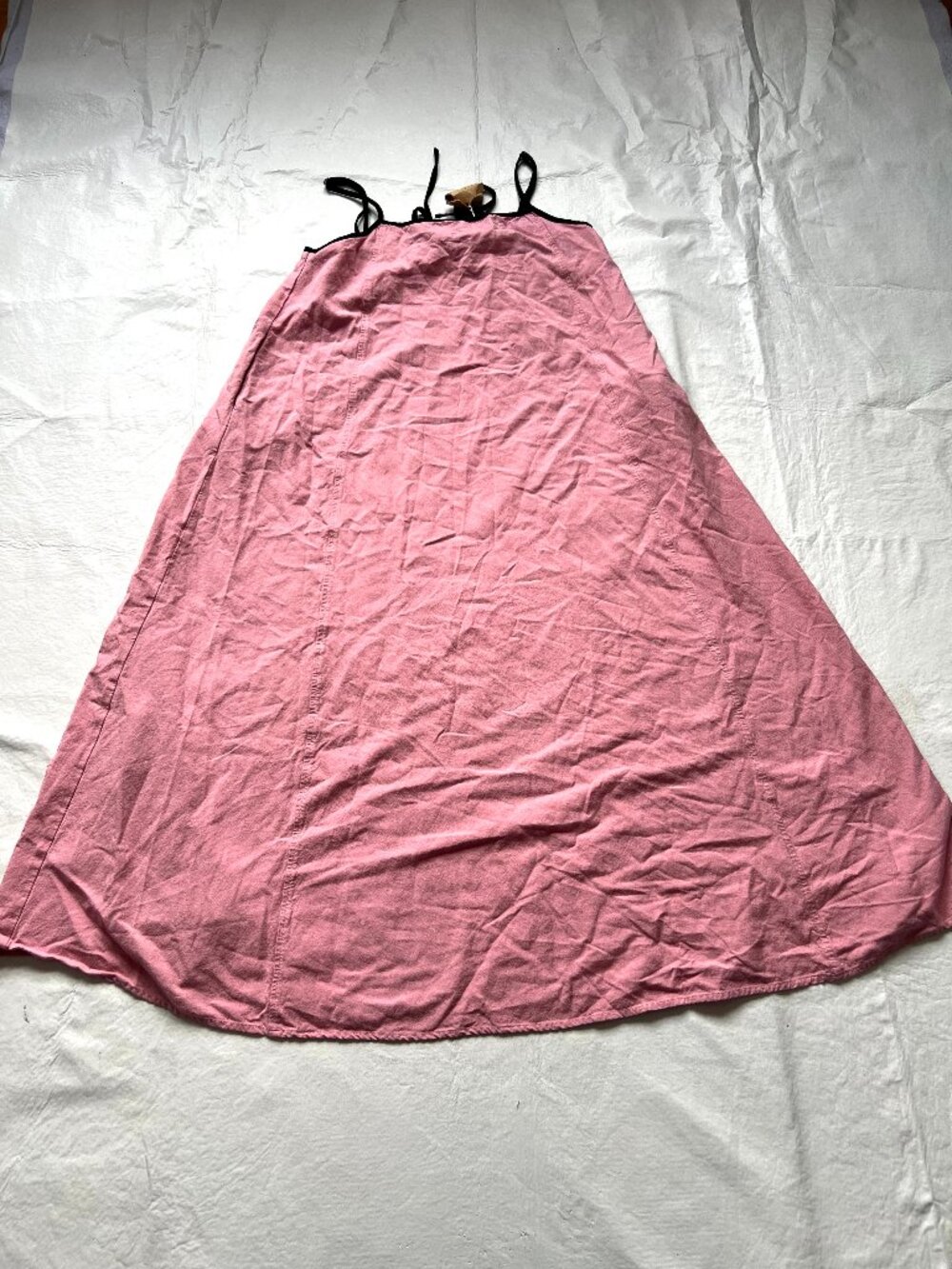Shy Velvet dress Linen pink black medium Maxi Spaghetti Strap loose sleeveless